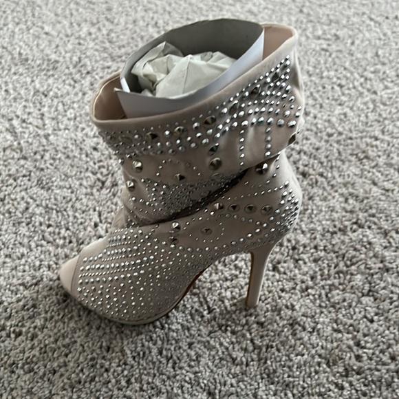 Lauren Lorraine new never worn beige bling open toe booties size 7 - Picture 2 of 4